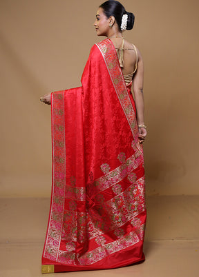 Red Uppada Silk Saree With Blouse Piece