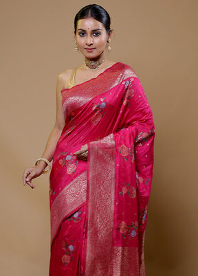 Pink Dupion Silk Saree With Blouse Piece