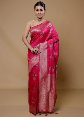 Pink Dupion Silk Saree With Blouse Piece