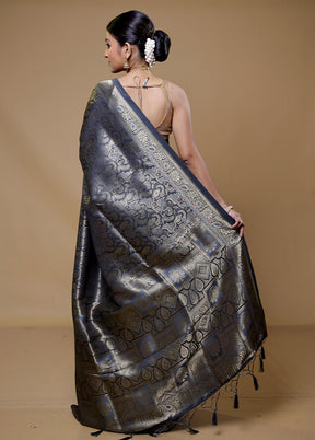 Grey Dupion Silk Saree With Blouse Piece