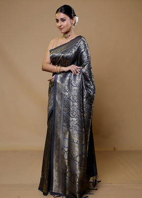 Grey Dupion Silk Saree With Blouse Piece