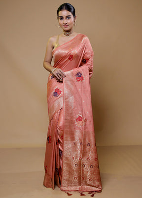 Pink Dupion Silk Saree With Blouse Piece