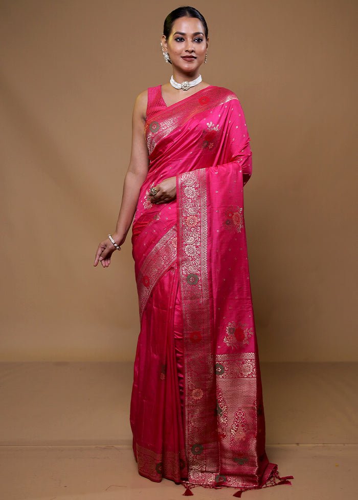 Pink Dupion Silk Saree With Blouse Piece