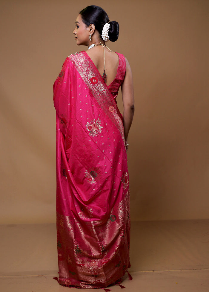 Pink Dupion Silk Saree With Blouse Piece