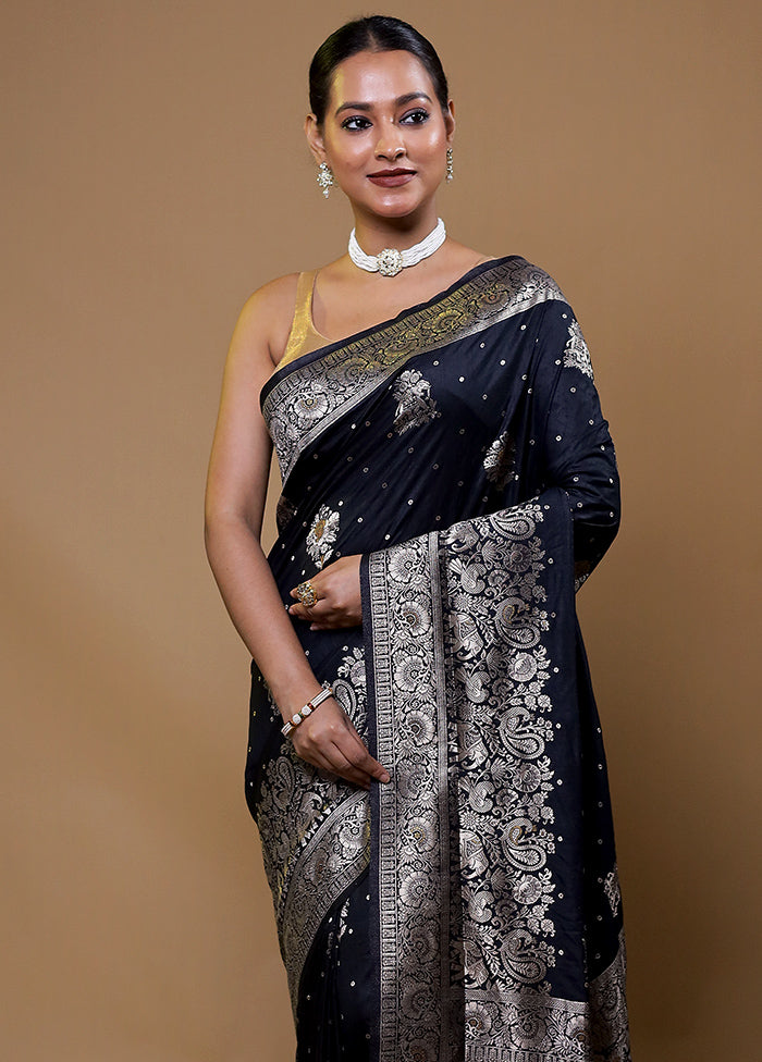 Black Dupion Silk Saree With Blouse Piece