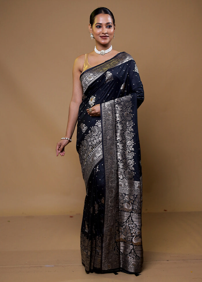 Black Dupion Silk Saree With Blouse Piece