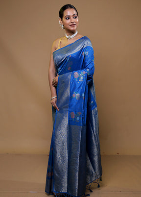 Blue Dupion Silk Saree With Blouse Piece