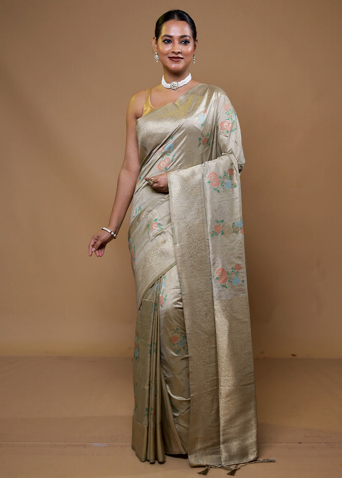 Grey Dupion Silk Saree With Blouse Piece