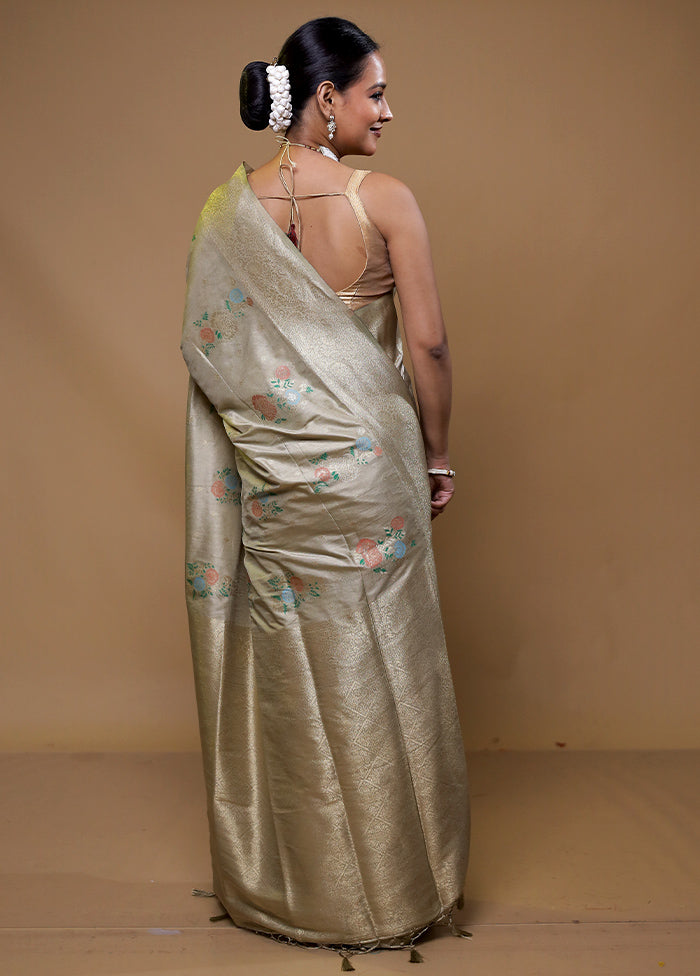 Grey Dupion Silk Saree With Blouse Piece