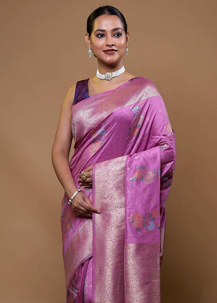 Purple Dupion Silk Saree With Blouse Piece