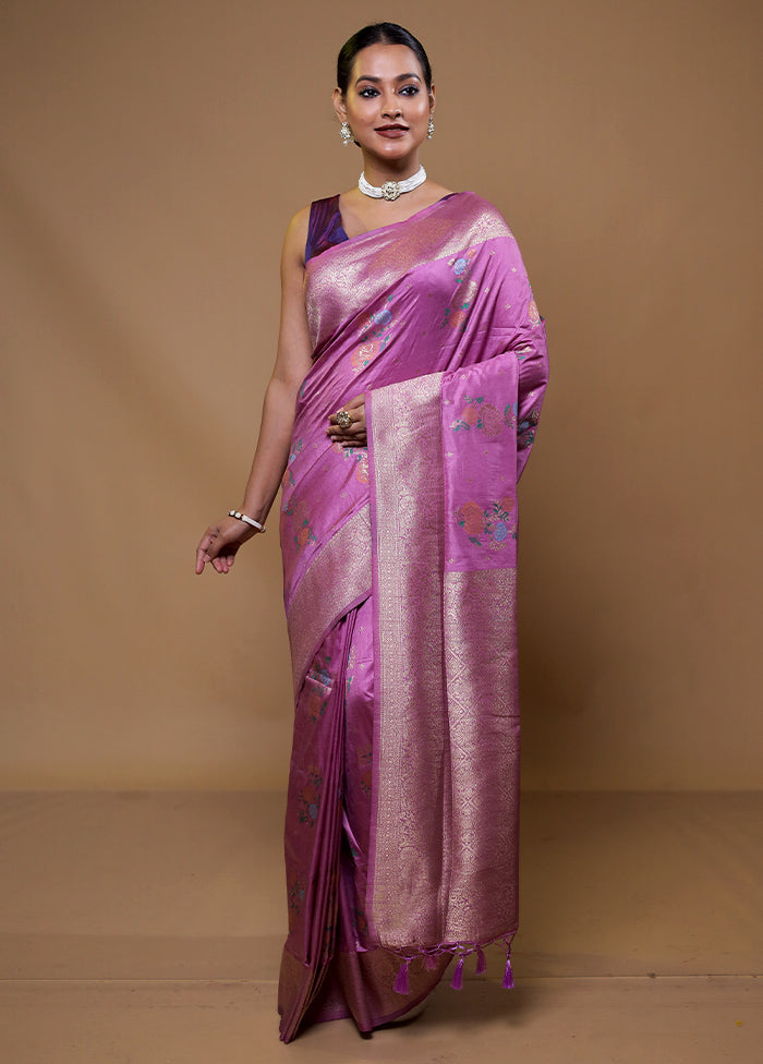 Purple Dupion Silk Saree With Blouse Piece