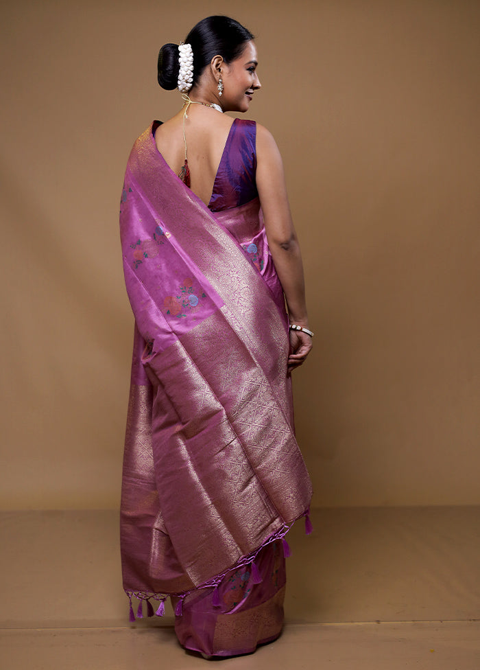 Purple Dupion Silk Saree With Blouse Piece