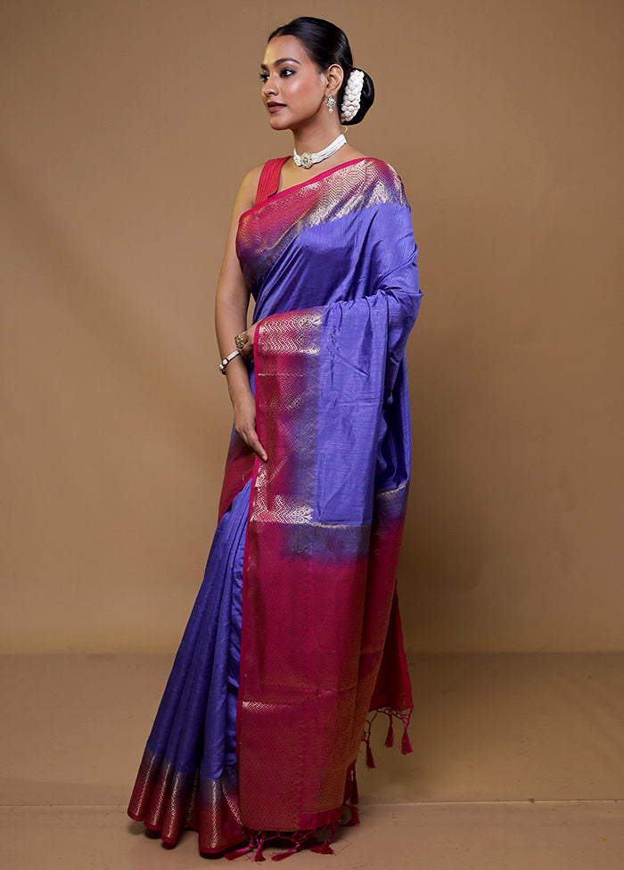 Purple Dupion Silk Saree With Blouse Piece