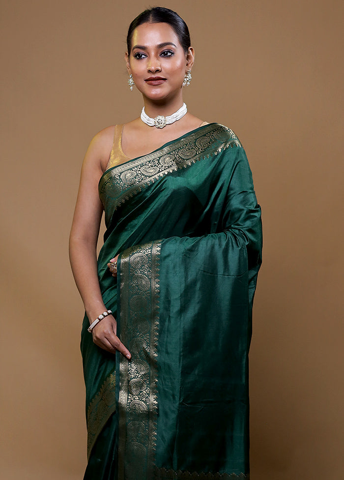 Green Dupion Silk Saree With Blouse Piece