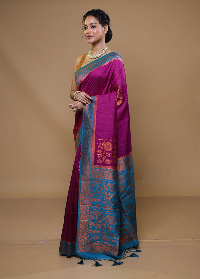 Purple Dupion Silk Saree With Blouse Piece