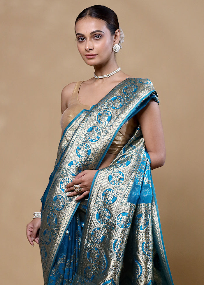 Blue Organza Saree With Blouse Piece