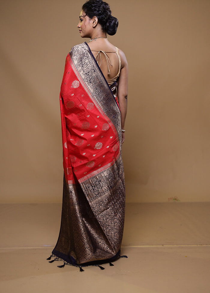 Red Dupion Silk Saree With Blouse Piece