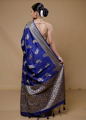 Blue Dupion Silk Saree With Blouse Piece