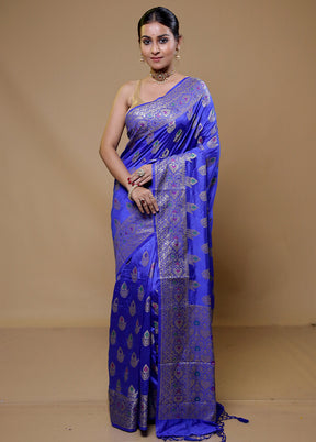 Blue Dupion Silk Saree With Blouse Piece