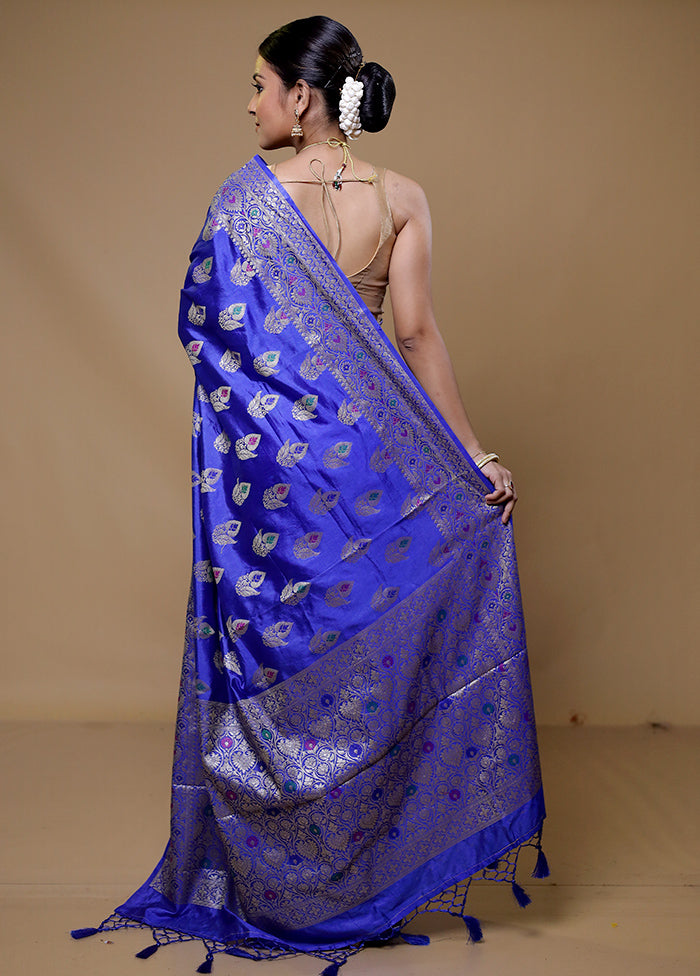 Blue Dupion Silk Saree With Blouse Piece