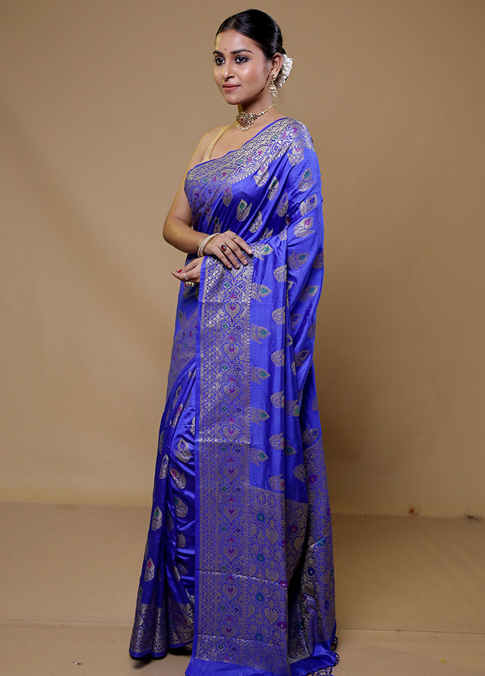 Blue Dupion Silk Saree With Blouse Piece