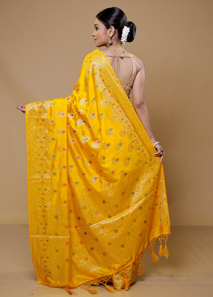 Yellow Dupion Silk Saree With Blouse Piece