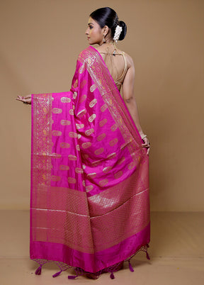 Pink Dupion Silk Saree With Blouse Piece