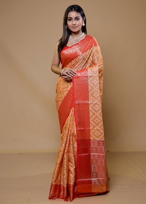 Orange Kota Cotton Saree With Blouse Piece