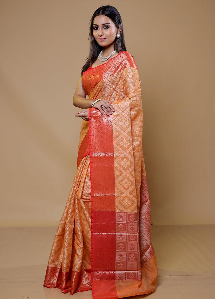 Orange Kota Cotton Saree With Blouse Piece