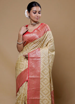 Cream Kota Cotton Saree With Blouse Piece