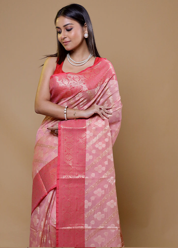 Pink Kota Cotton Saree With Blouse Piece