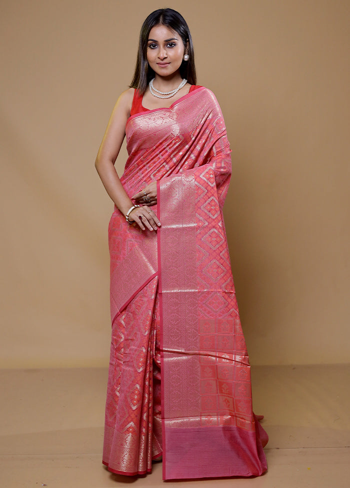 Pink Kota Cotton Saree With Blouse Piece