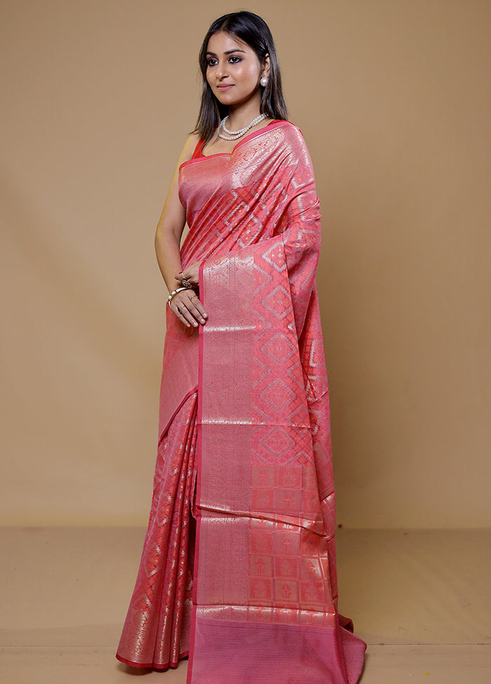 Pink Kota Cotton Saree With Blouse Piece