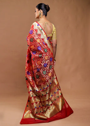 Red Organza Saree With Blouse Piece