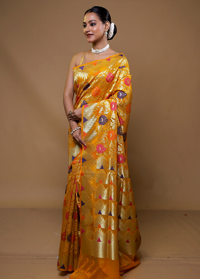 Yellow Organza Saree With Blouse Piece