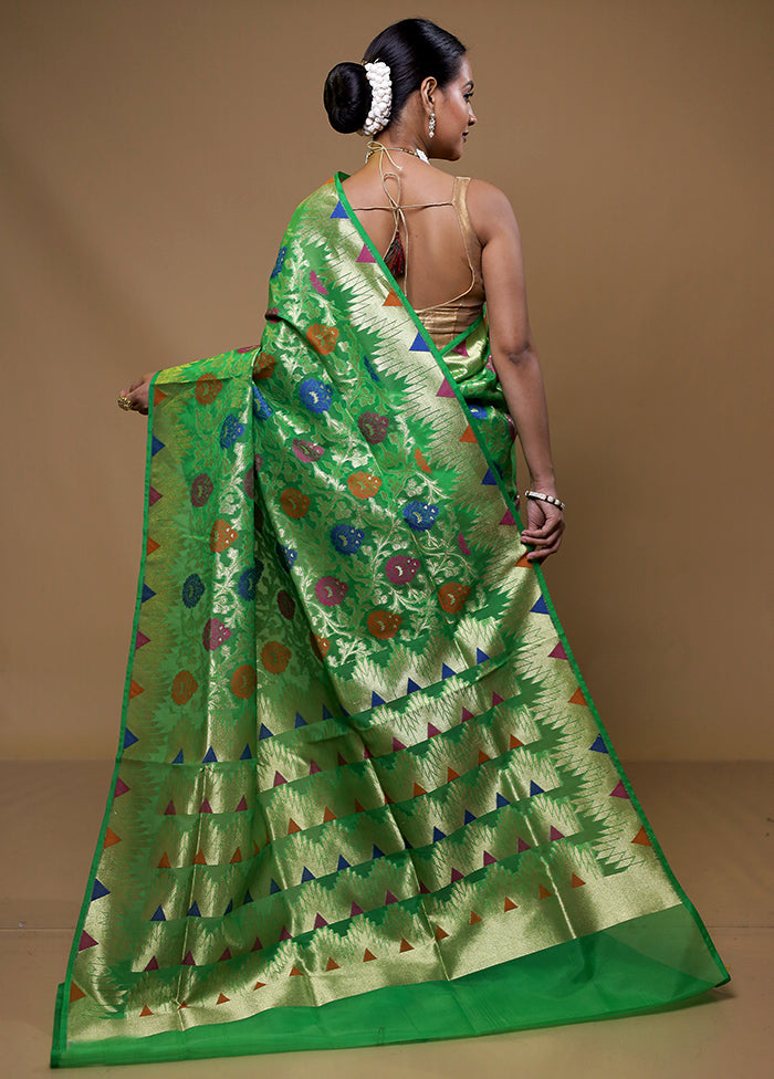 Green Organza Saree With Blouse Piece