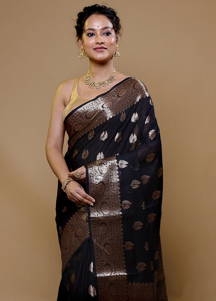 Black Kora Silk Saree With Blouse Piece