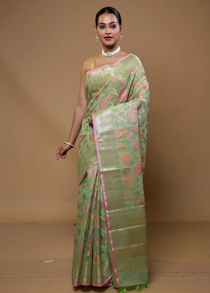 Green Tissue Silk Saree With Blouse Piece