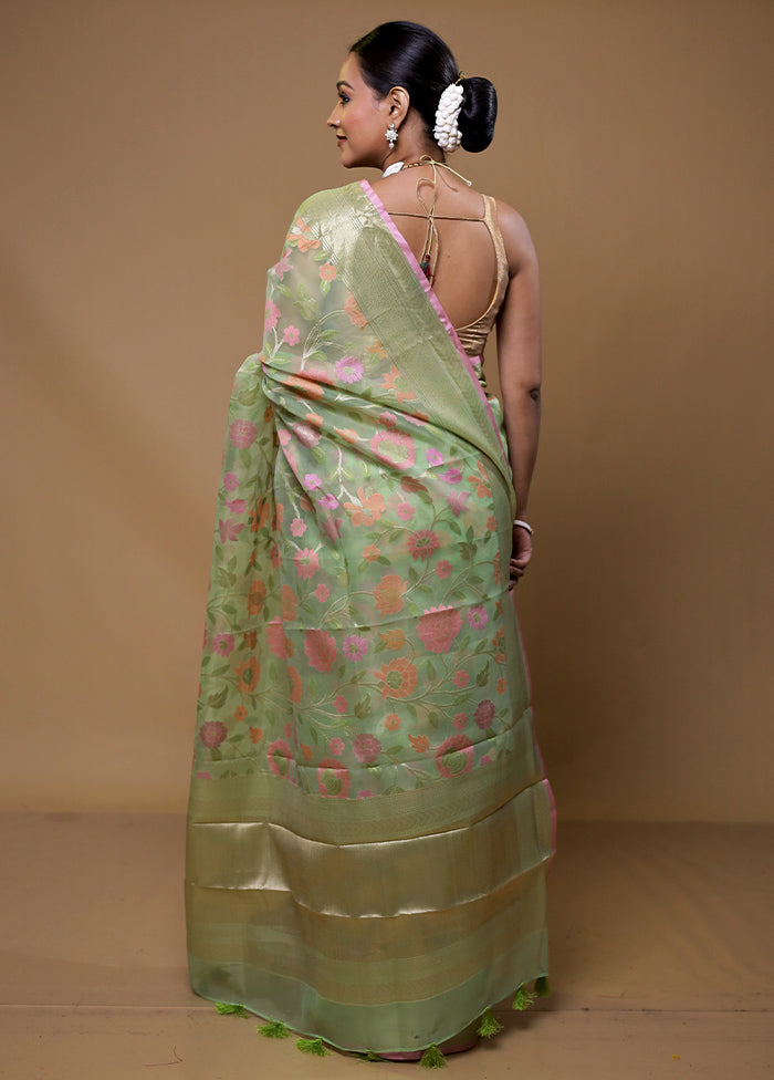 Green Tissue Silk Saree With Blouse Piece