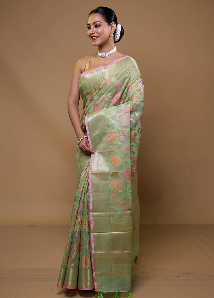 Green Tissue Silk Saree With Blouse Piece