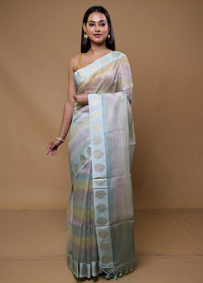 Grey Handloom Pure Organza Saree With Blouse Piece