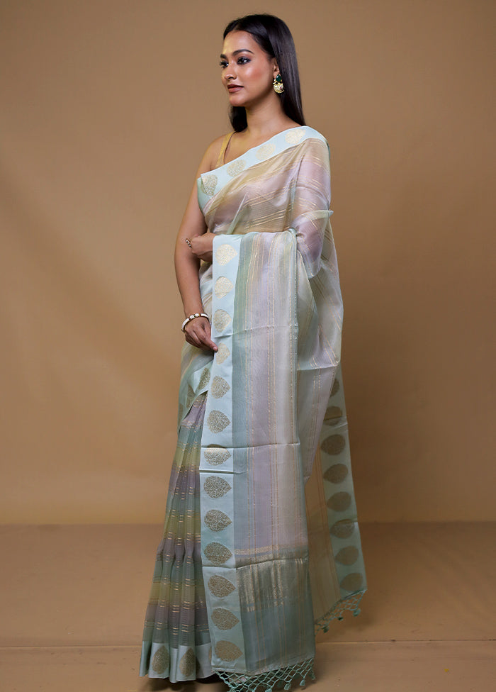 Grey Handloom Pure Organza Saree With Blouse Piece