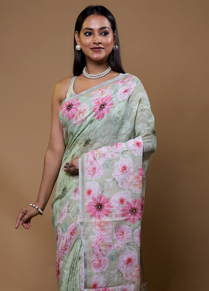 Green Tussar Silk Saree With Blouse Piece