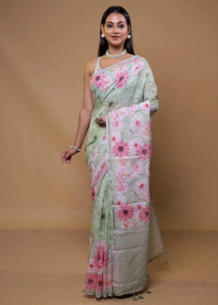 Green Tussar Silk Saree With Blouse Piece