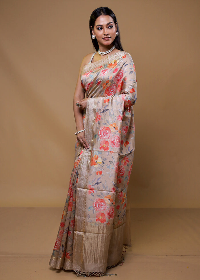 Cream Pure Mysore Silk Saree Without Blouse Piece