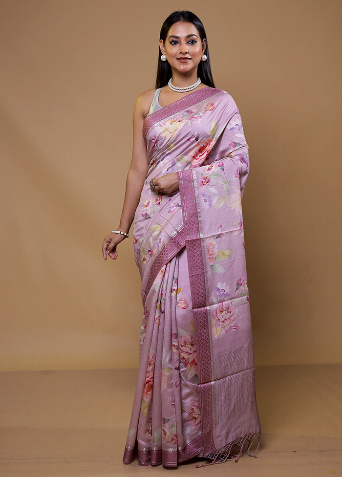 Purple Pure Mysore Silk Saree Without Blouse Piece