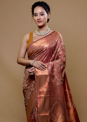 Rust Kanjivaram Silk Saree With Blouse Piece