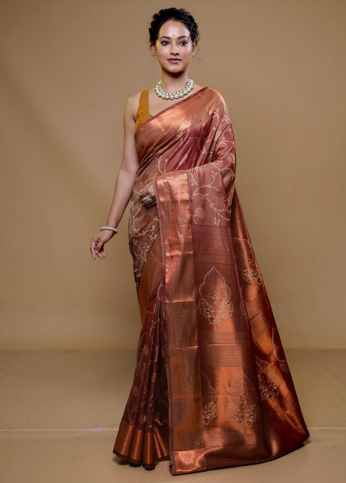 Rust Kanjivaram Silk Saree With Blouse Piece