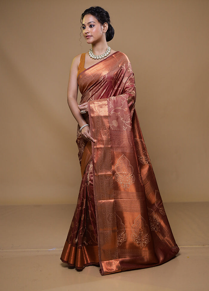 Rust Kanjivaram Silk Saree With Blouse Piece