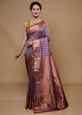 Purple Kanjivaram Silk Saree With Blouse Piece